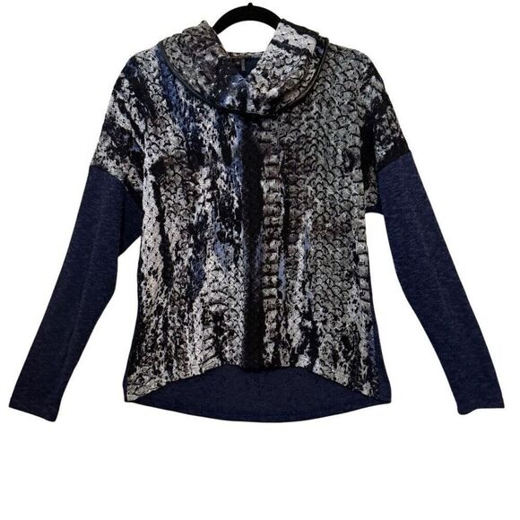 Alberto Makali Solo Tintoreria Blue Pique Knit Cowl Neck top Size M - Picture 1 of 11